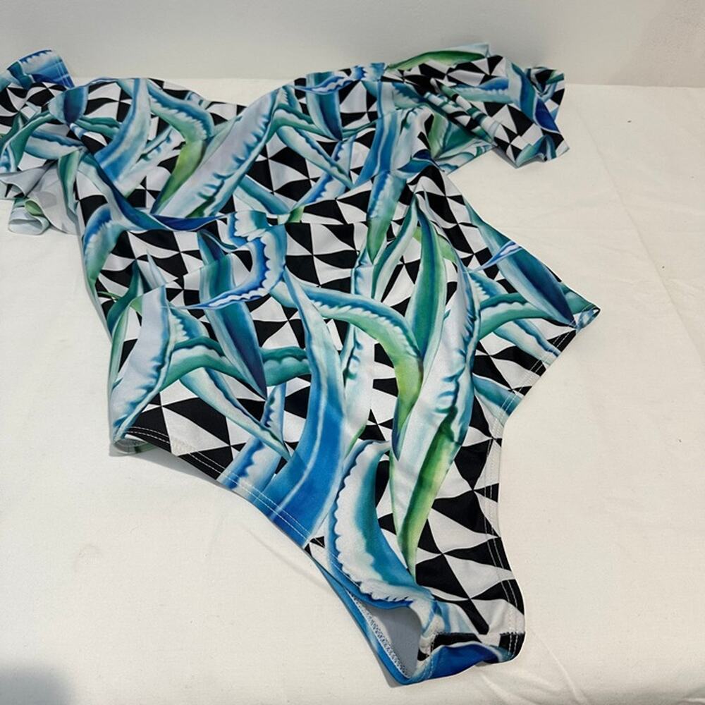 Black, White and Blue One Piece Off Shoulder Swimsuit - New without tags Size XL - Picture 3 of 5